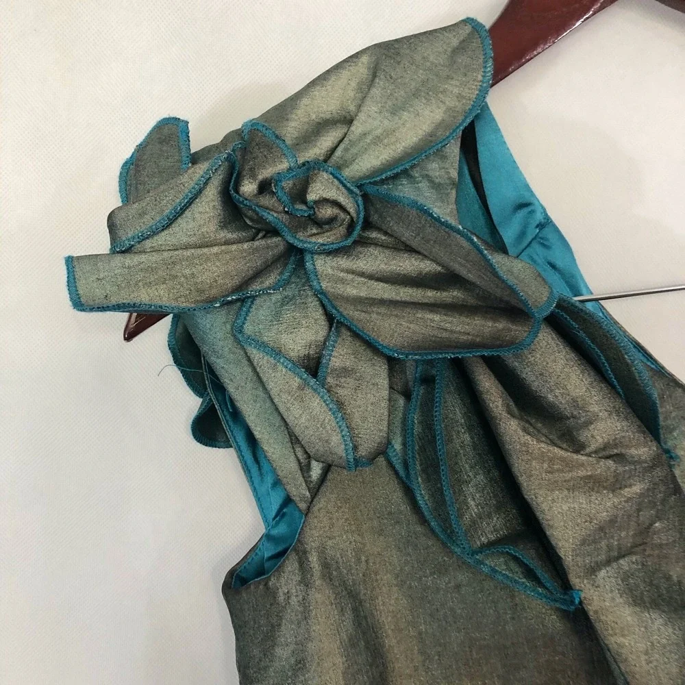 Jessica McClintock Dress Womens 8 Metallic Blue Green Prom Short Ruffle 90s NEW - Picture 2 of 7